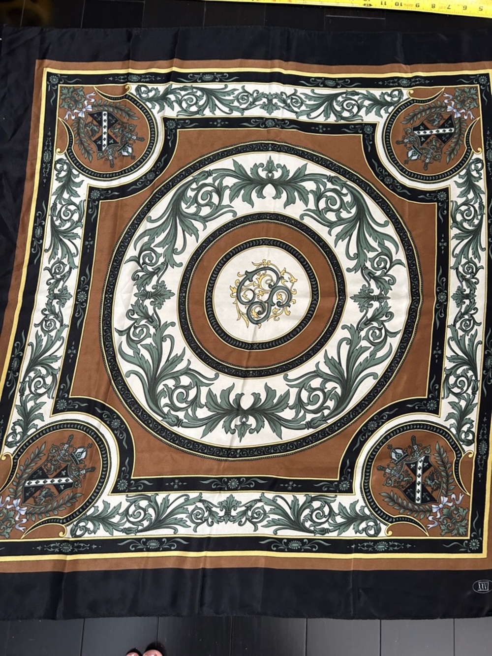 Vintage Baroque-Inspired Square Scarf in Brown, Black & Cream